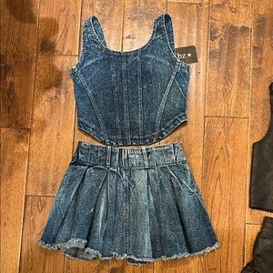 Denim Crop Top and Skirt Set flowers by Zoe